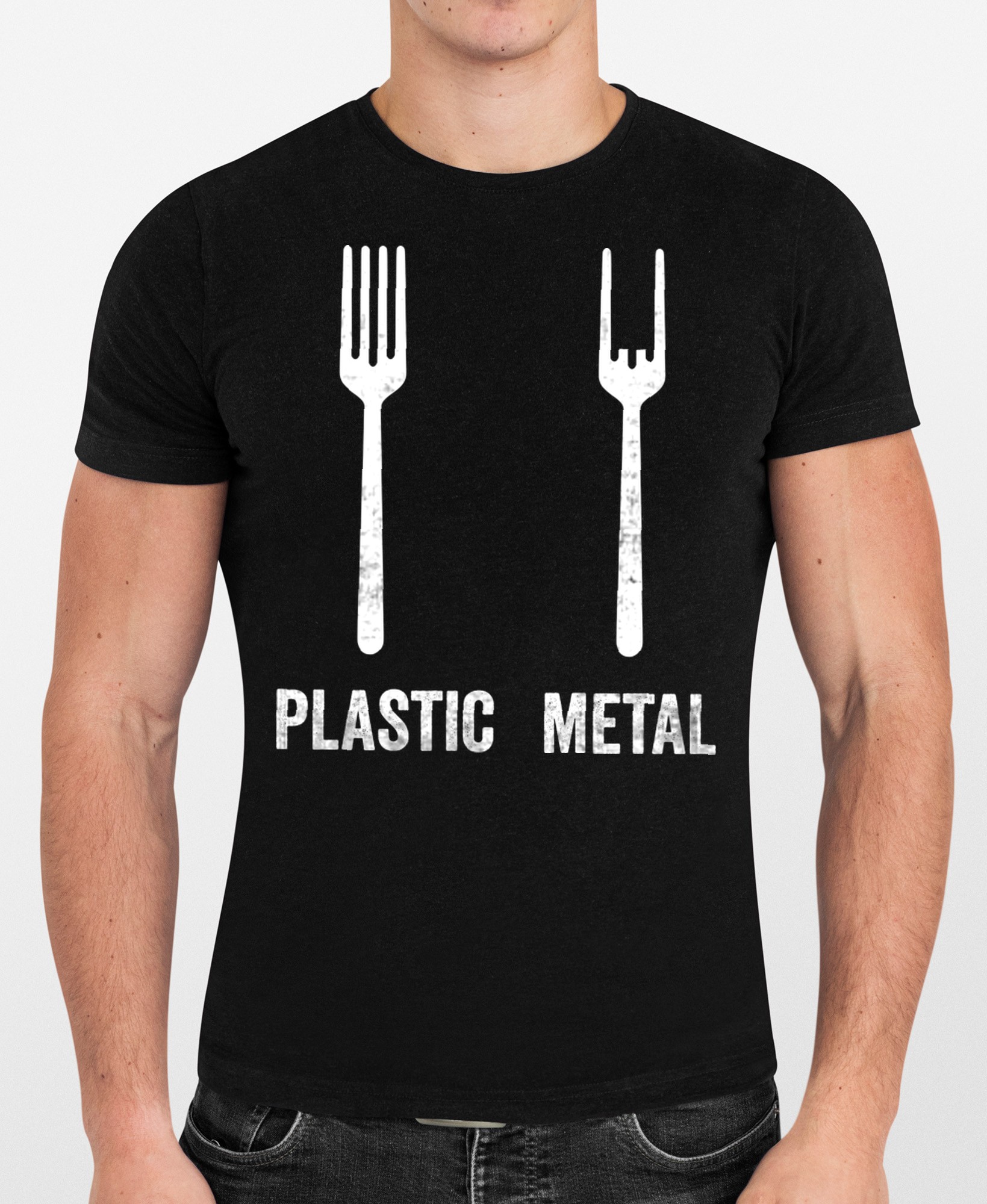 Plastic Metal Fork Funny Metalhead Quote Metal Music Lover T Shirt 2 mockup tshirt 1
